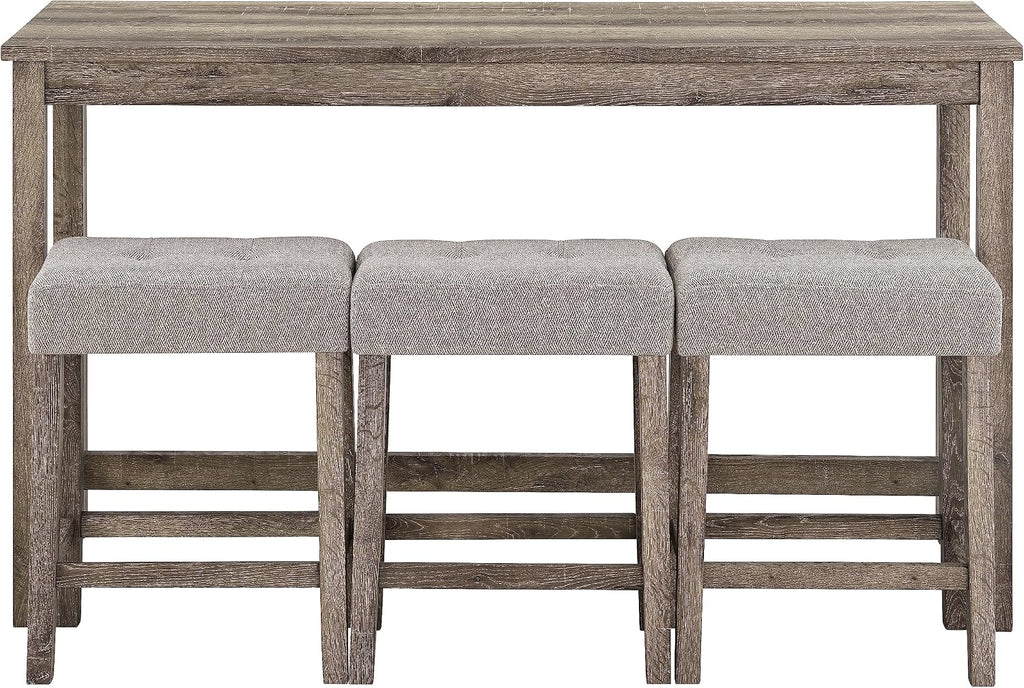 Merax 4 Piece Bar Table Set with Power Outlet,Dining Bar Table and Chairs Set,Industrial Breakfast Table with 3 Padded Stools,for Living Room, Dining Room, Game Room(Brown)