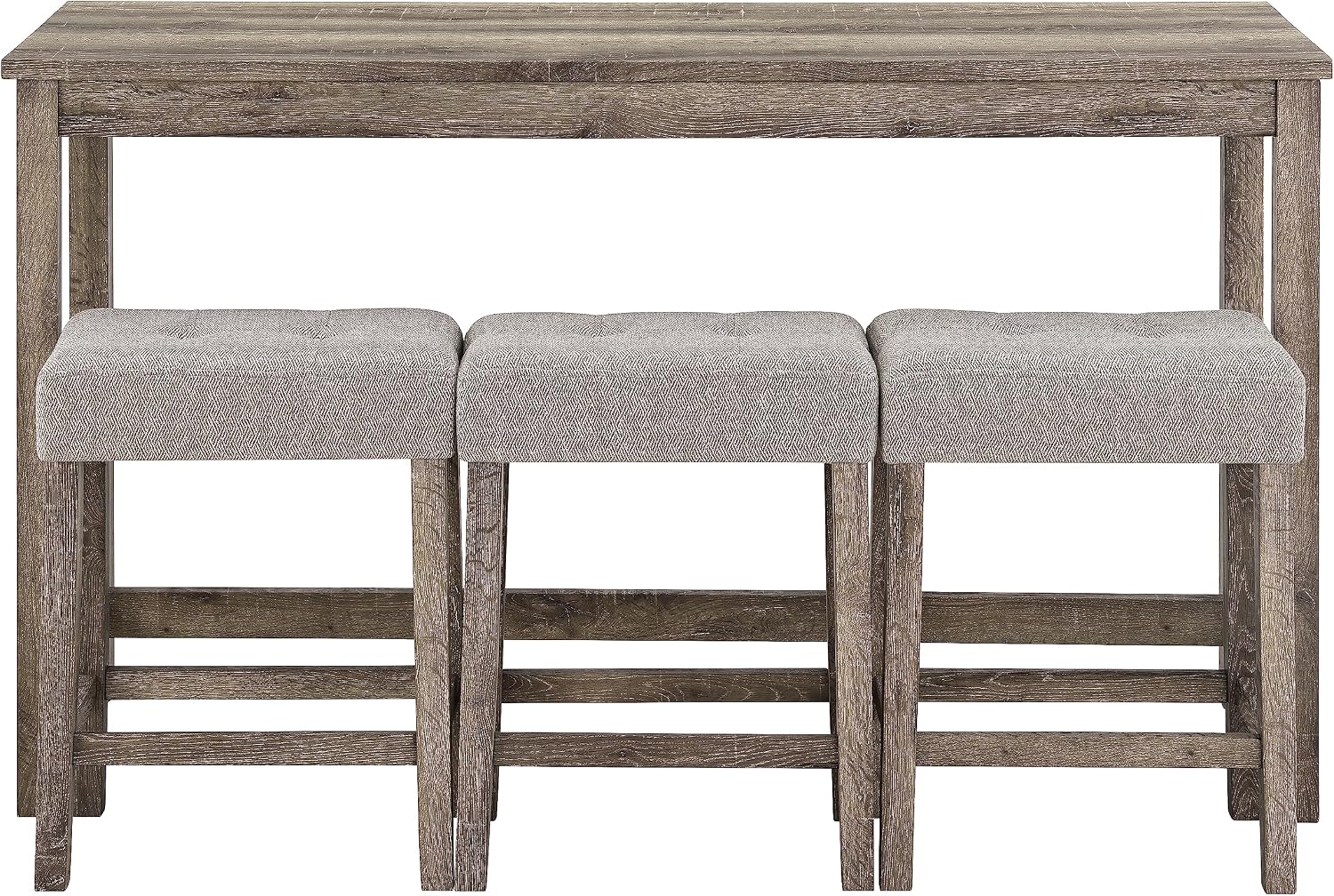 Merax 4 Piece Bar Table Set with Power Outlet,Dining Bar Table and Chairs Set,Industrial Breakfast Table with 3 Padded Stools,for Living Room, Dining Room, Game Room(Brown)