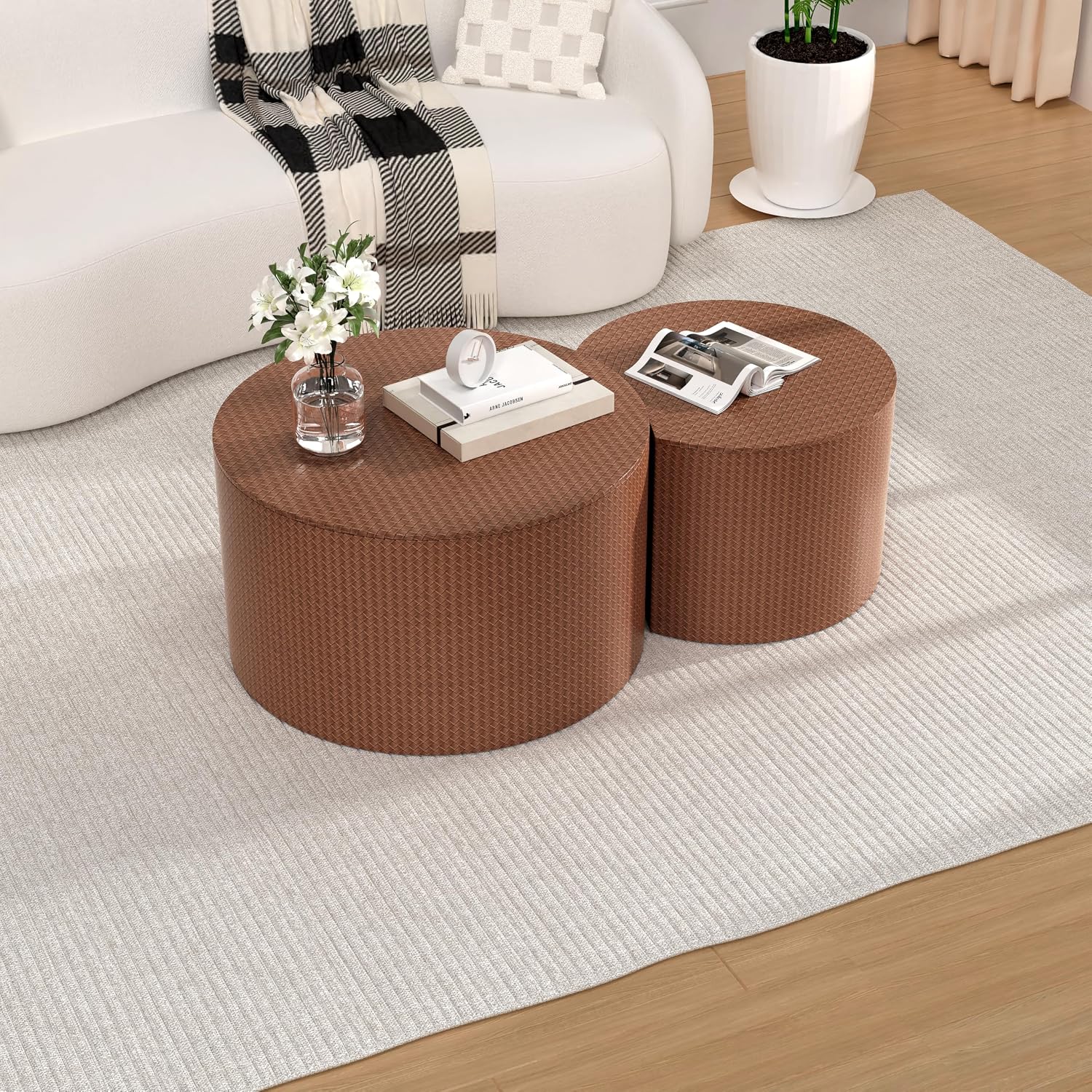 Round Coffee Table Set of 2 Modern Nesting Coffee Tables for Living Room Round Coffee Table for Living Room Bedroom (I)