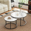 Round Nesting Coffee Table, White Modern Decorative Coffee Center Table Set of 2,Round Sintered Stone 24'' Coffee Table for Living Room with Sturdy Metal Frame.