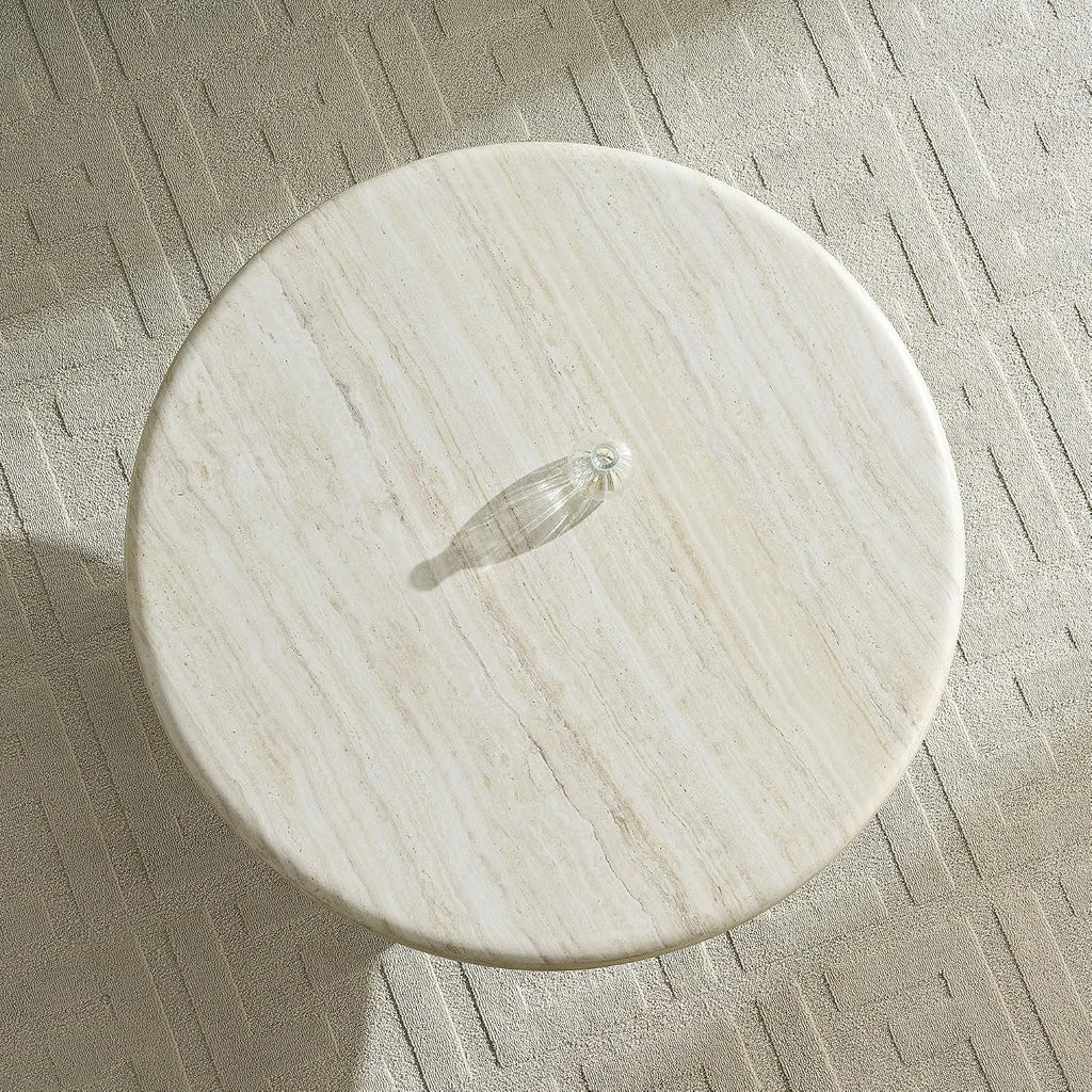 Round Coffee Table for Living Room Modern Faux Marble Center Circle Side Drum Accent Farmhouse Coffee Tables Mid Century for Apartment Bedroom Office Balcony (35.04' x 14.96') Beige