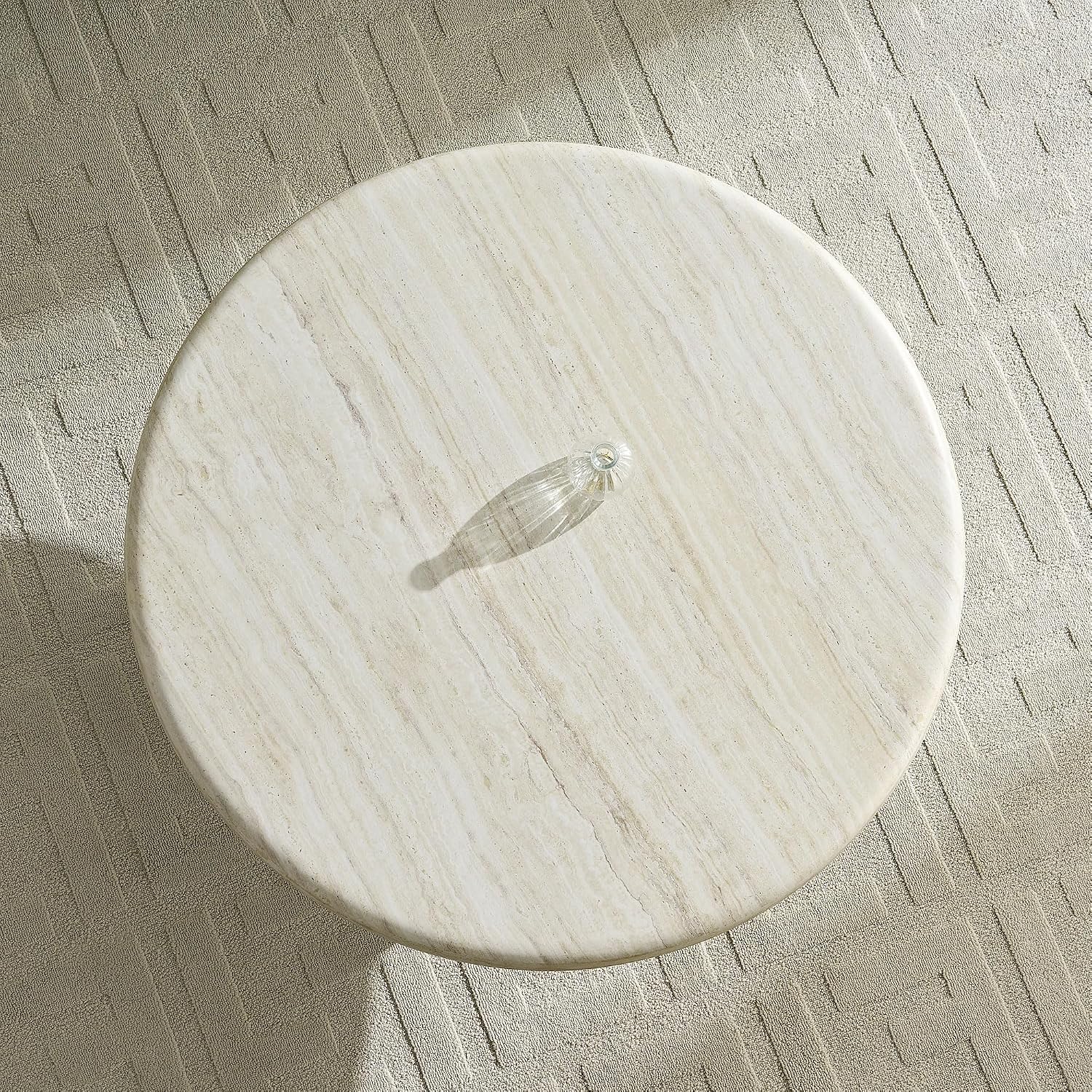 Round Coffee Table for Living Room Modern Faux Marble Center Circle Side Drum Accent Farmhouse Coffee Tables Mid Century for Apartment Bedroom Office Balcony (35.04' x 14.96') Beige